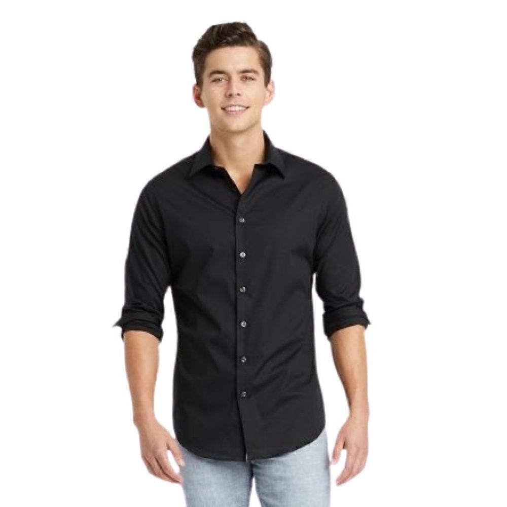 Goodfellow & Co Men's Performance Dress Long Sleeve Button-Down Shirt Black Med